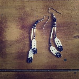 Hand-beaded Ojibwe earrings.